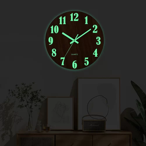 12 Inch Luminous Wall Clock Wood Silent light in dark night Nordic Fashion Wall Clock Non Ticking Clock With Night Light - Image 9