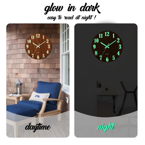 12 Inch Luminous Wall Clock Wood Silent light in dark night Nordic Fashion Wall Clock Non Ticking Clock With Night Light - Image 12