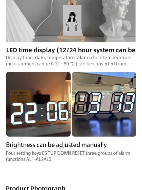 3D Simple Digital Clock Desktop Decoration Living Room Bedroom Study Room Wall Clock LED Digital Clock - Image 12